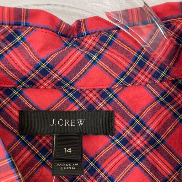 New J. Crew size 14 Red Plaid Cotton Long Sleeve Button Down Preppy Office Work - Picture 2 of 8